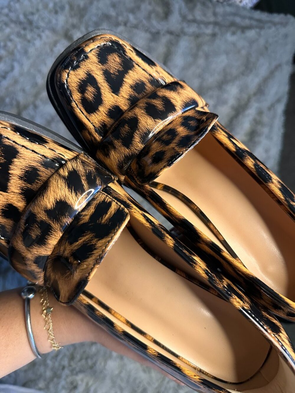 Leopard Patent Chunky Heeled Loafers - Picture 4 of 6